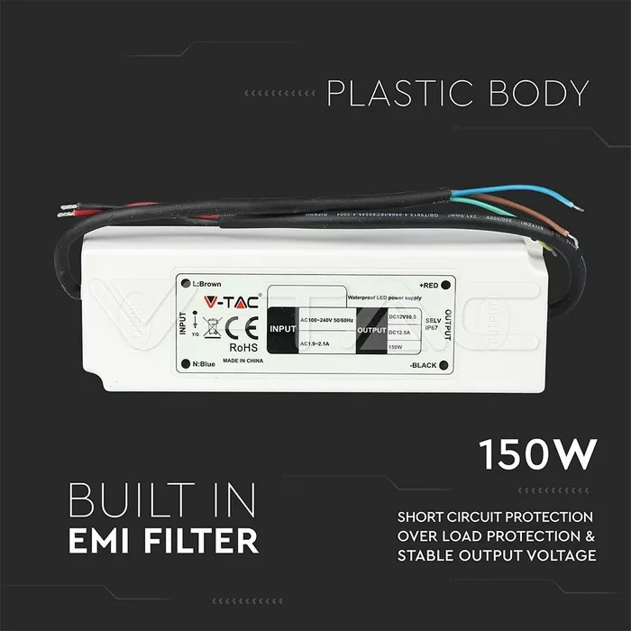 Sursa alimentare banda LED 12V 12.5A 150W IP67 V-TAC - imagine 3