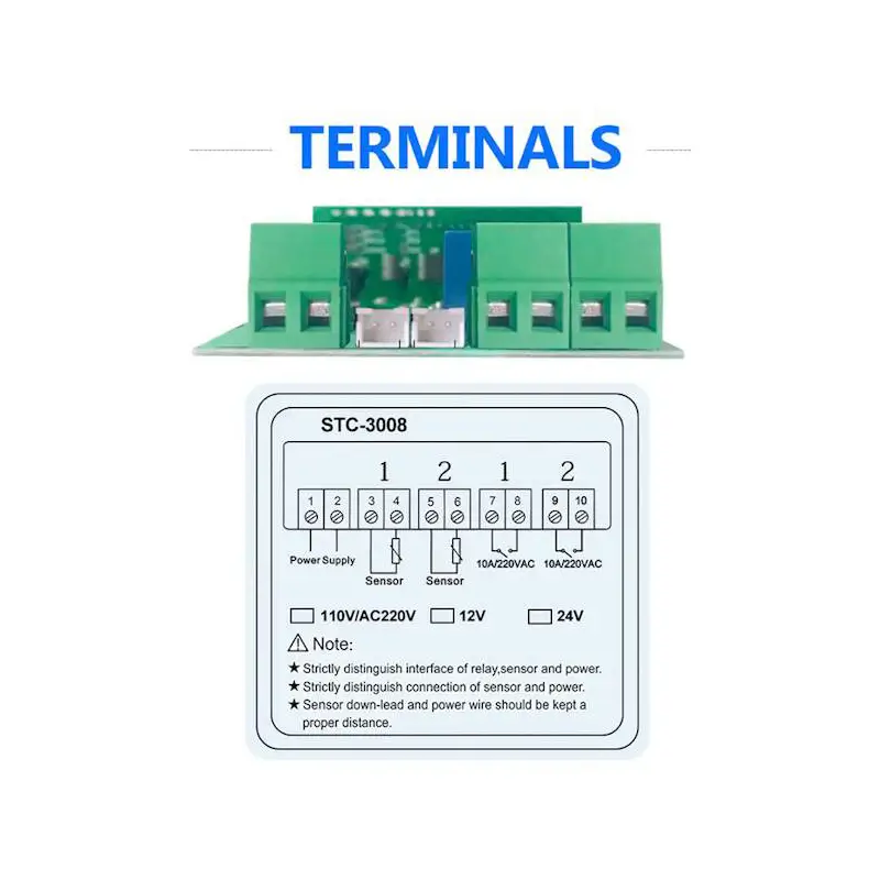 Termostat 230V 10A dublu cu doua sonde de temperatura STC-3008 E6246 - imagine 3