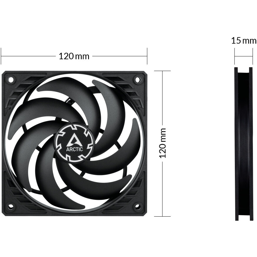Ventilator ARCTIC P12 SLIM PWM PST 4 Pin 120x120x15 mm 2100RPM ACFAN00187A - imagine 2